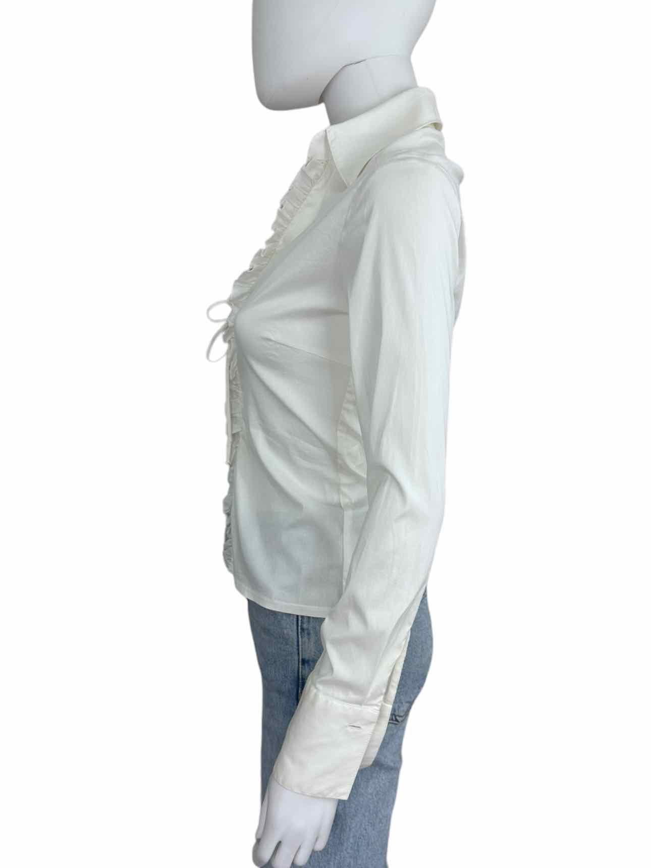 TRINA TURK White Ruffle Trim Top Size S