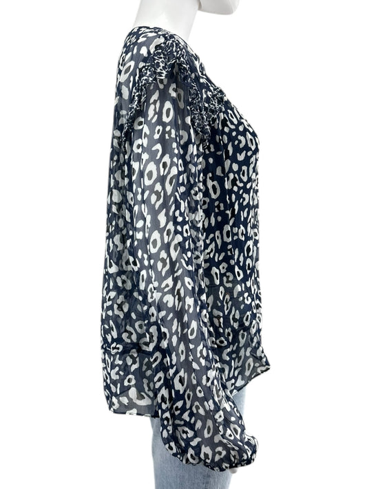BCBGMAXAZRIA NWT Blue Leopard Print Blouse Size XXS