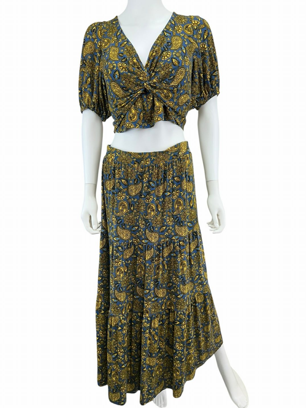 boden Blue Paisley Knot Detail Jersey Knit 2-piece Skirt Set Size 10