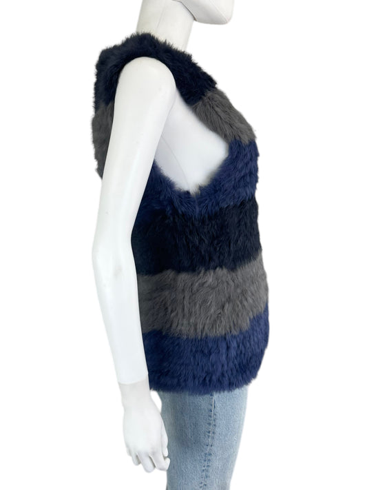 ETCETERA Blue Rabbit Fur Vest Size 8