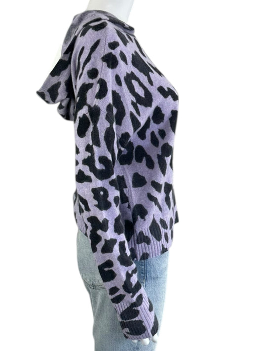 SKULL CASHMERE 100% Purple Leopard Print Story Size S