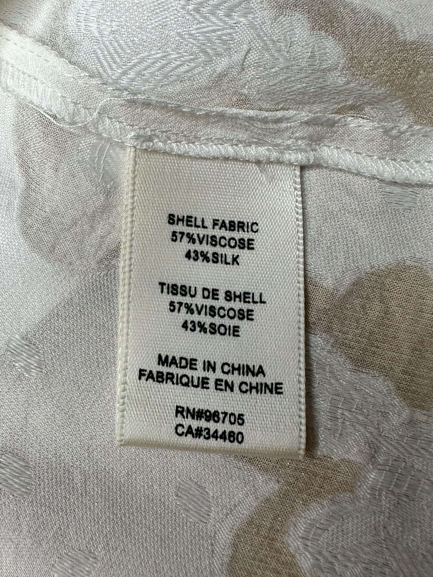 REBECCA TAYLOR Cream Floral Silk Blend Sheer Blouse Size 4