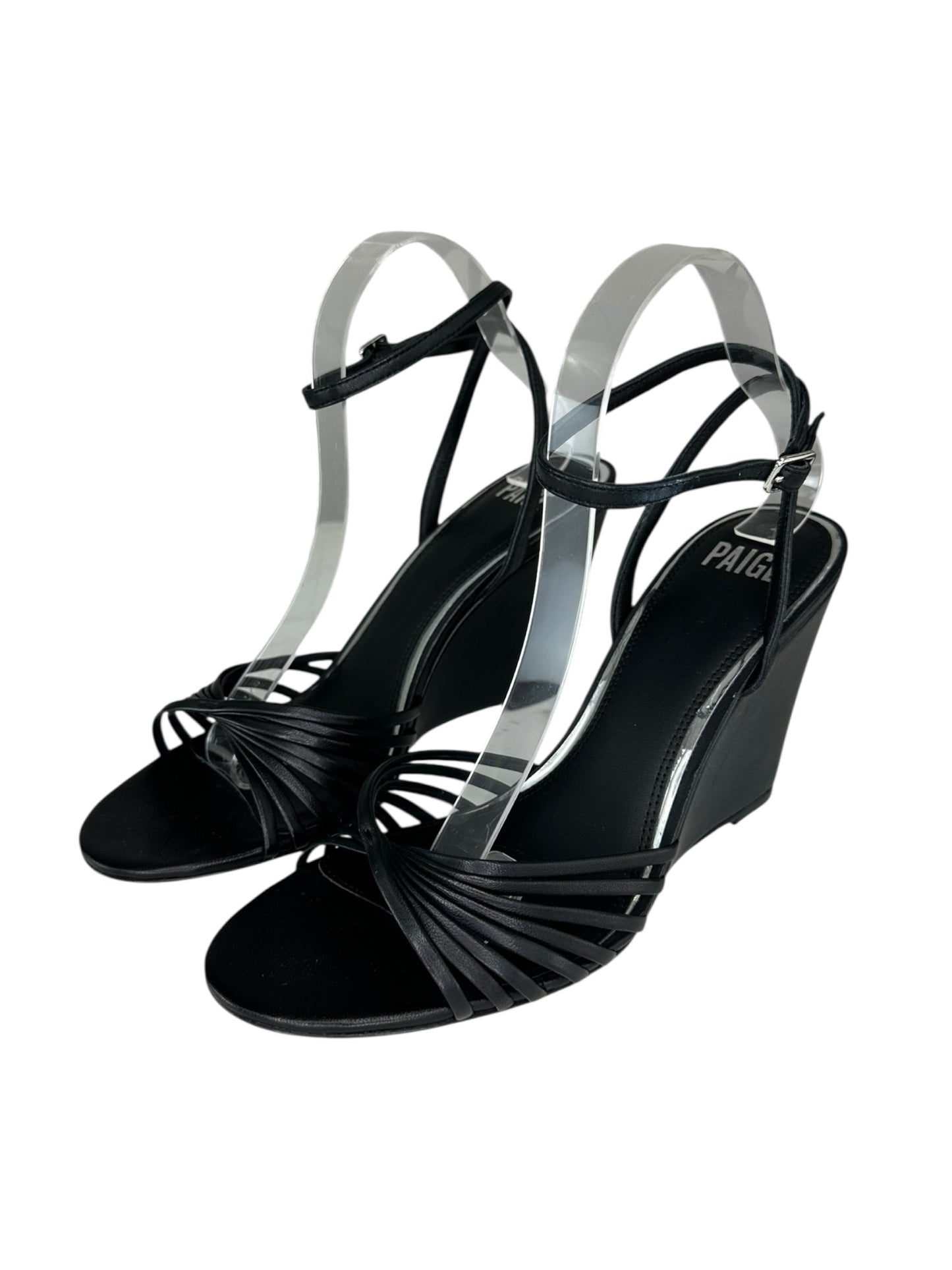 PAIGE Black Sami Ankle Strap Wedge Size 9.5