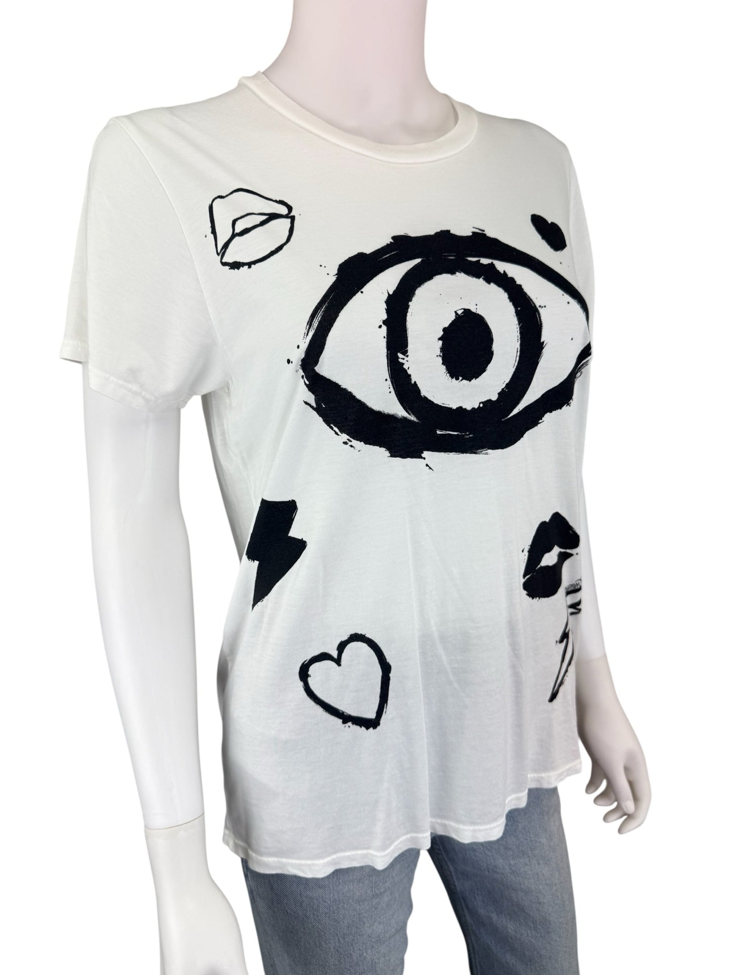 Lauren Moshi White Wolf Painted Evil Eye Boyfriend Tee Size XS