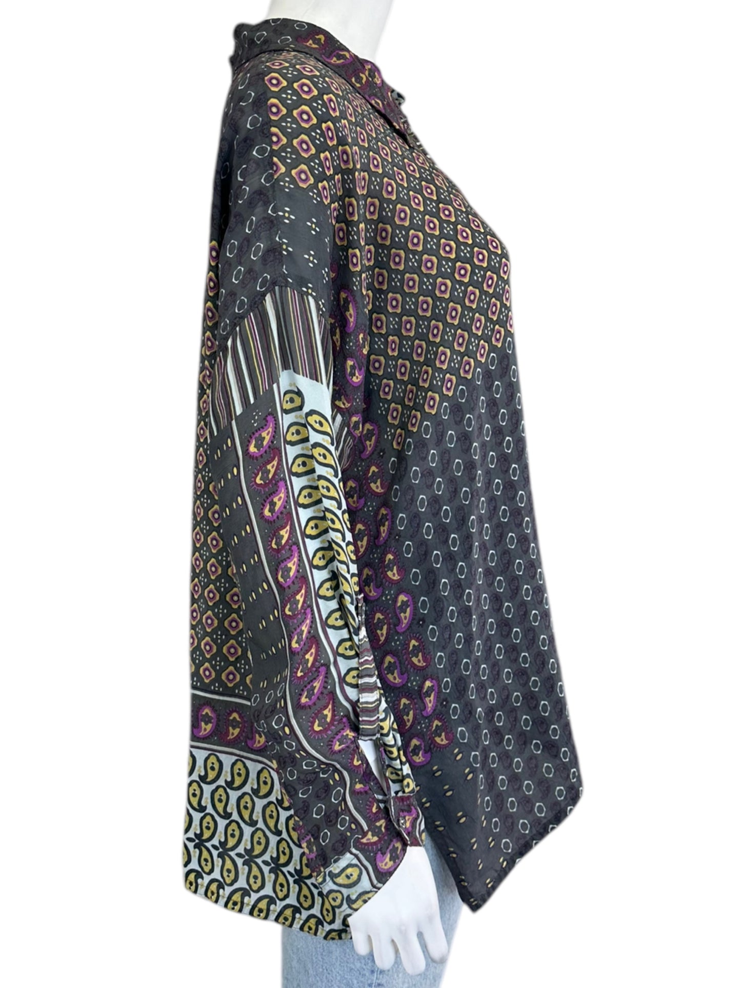 Johnny Was Gray Patterned Blouse Size S