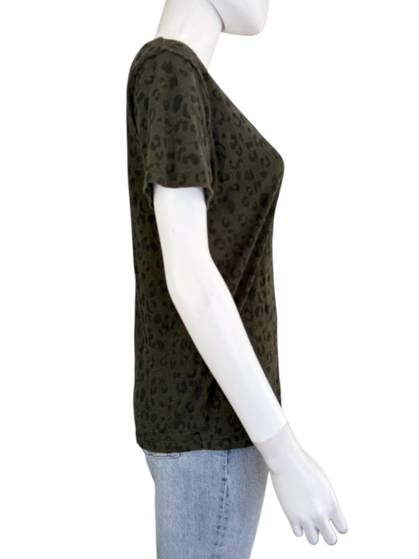 Rails Green Linen Leopard Print Knit Top Size M