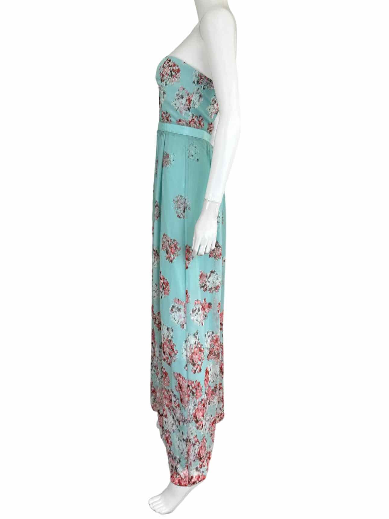 BCBGMAXAZRIA NWT Amber Aqua Floral Print Strapless Cocktail Dress Size 2
