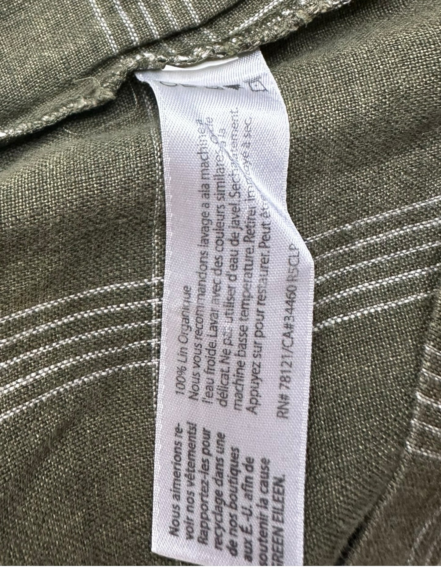 EILEEN FISHER 100% Organic Linen Green Plaid Blouse Size XL