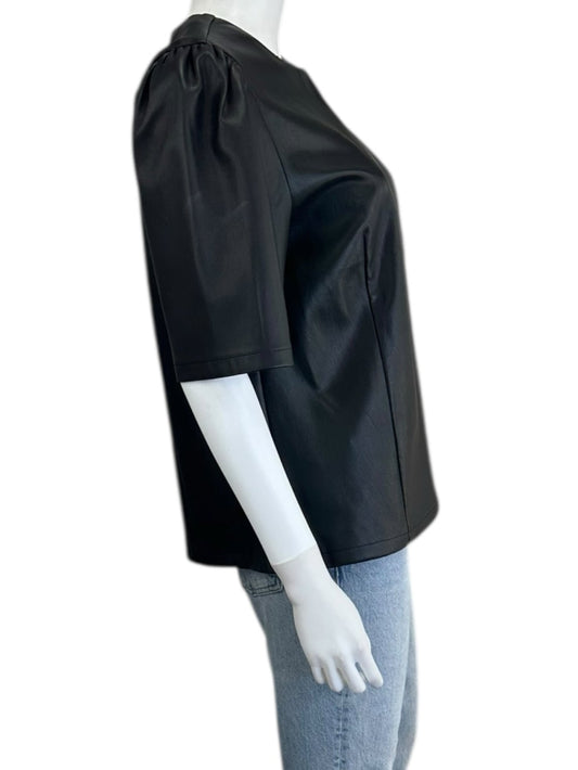 Ann Taylor Black Faux Leather Blouse Size M