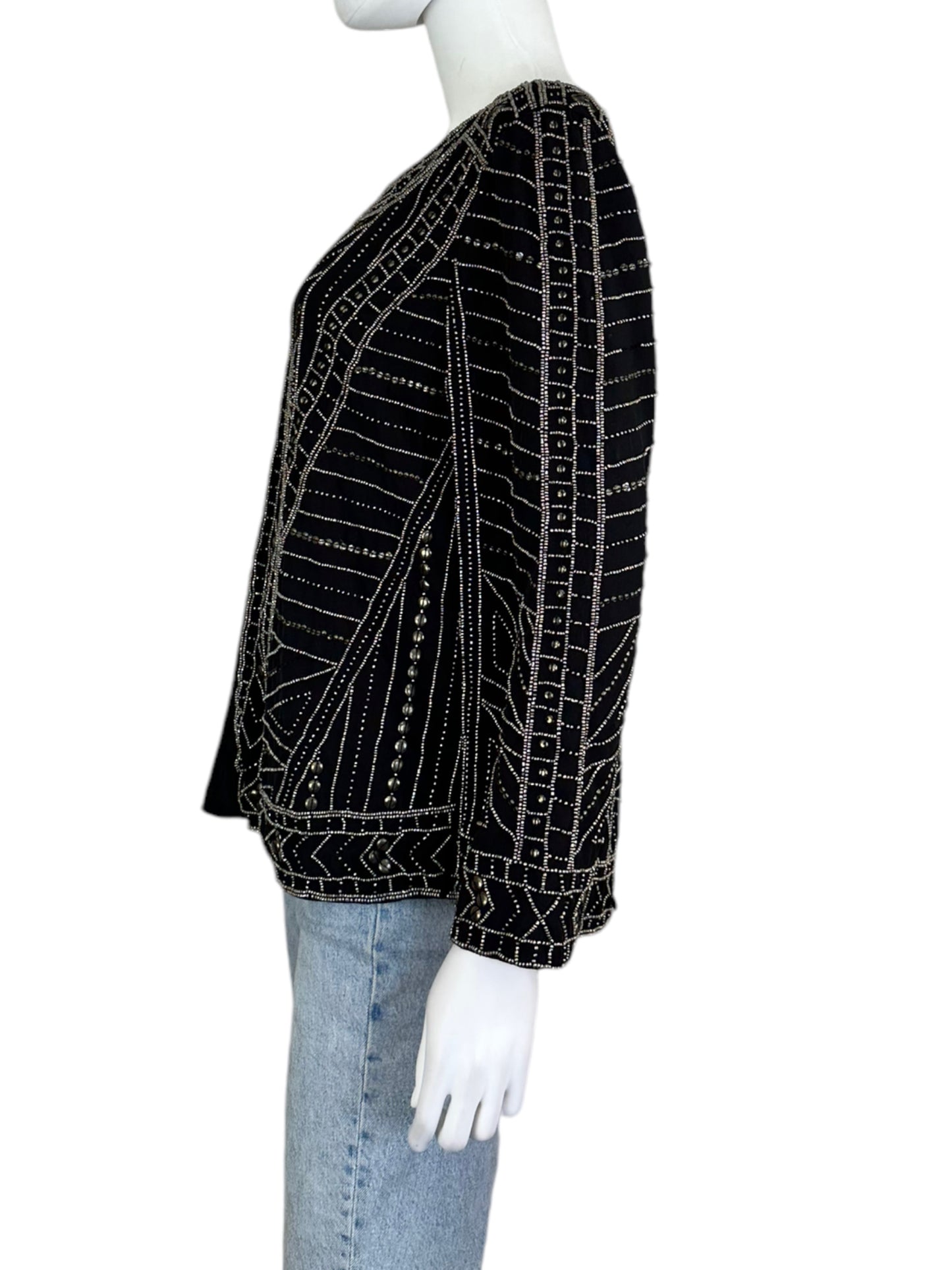 velvet BY GRAHAM & SPENCER Black Beaded Dress Jacket Size L