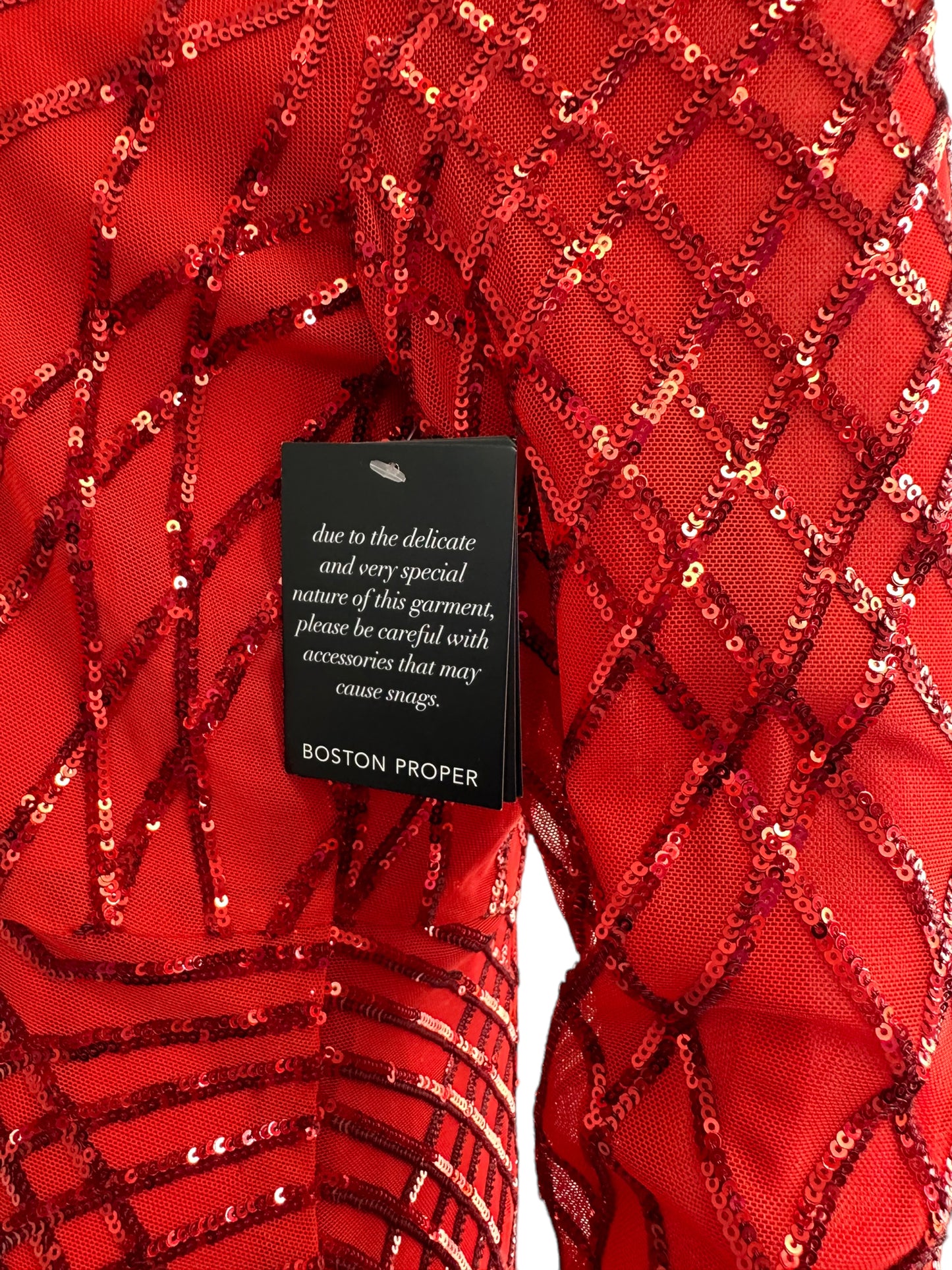 BOSTON PROPER NWT Red Sequin Sheer Midi Dress Size M