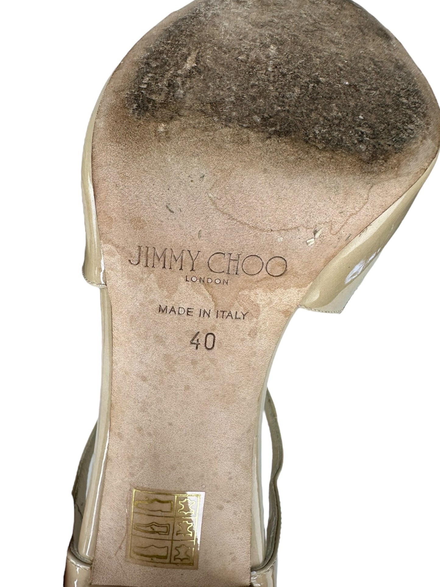 JIMMY CHOO Nude Patent Leather Azia 110MM Gladiator Sandals Size 40