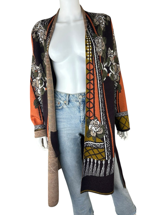 MAXSPORT Brown Floral Duster Cardigan Size L