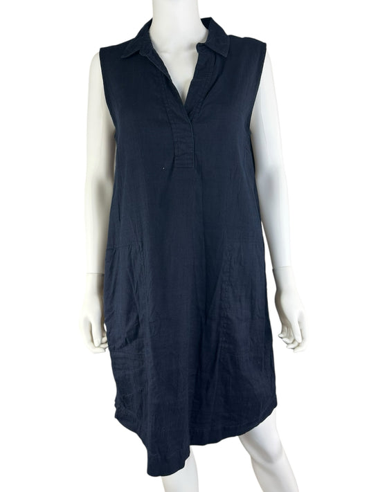TAHARI Navy Linen Blend Shift Dress Size 14
