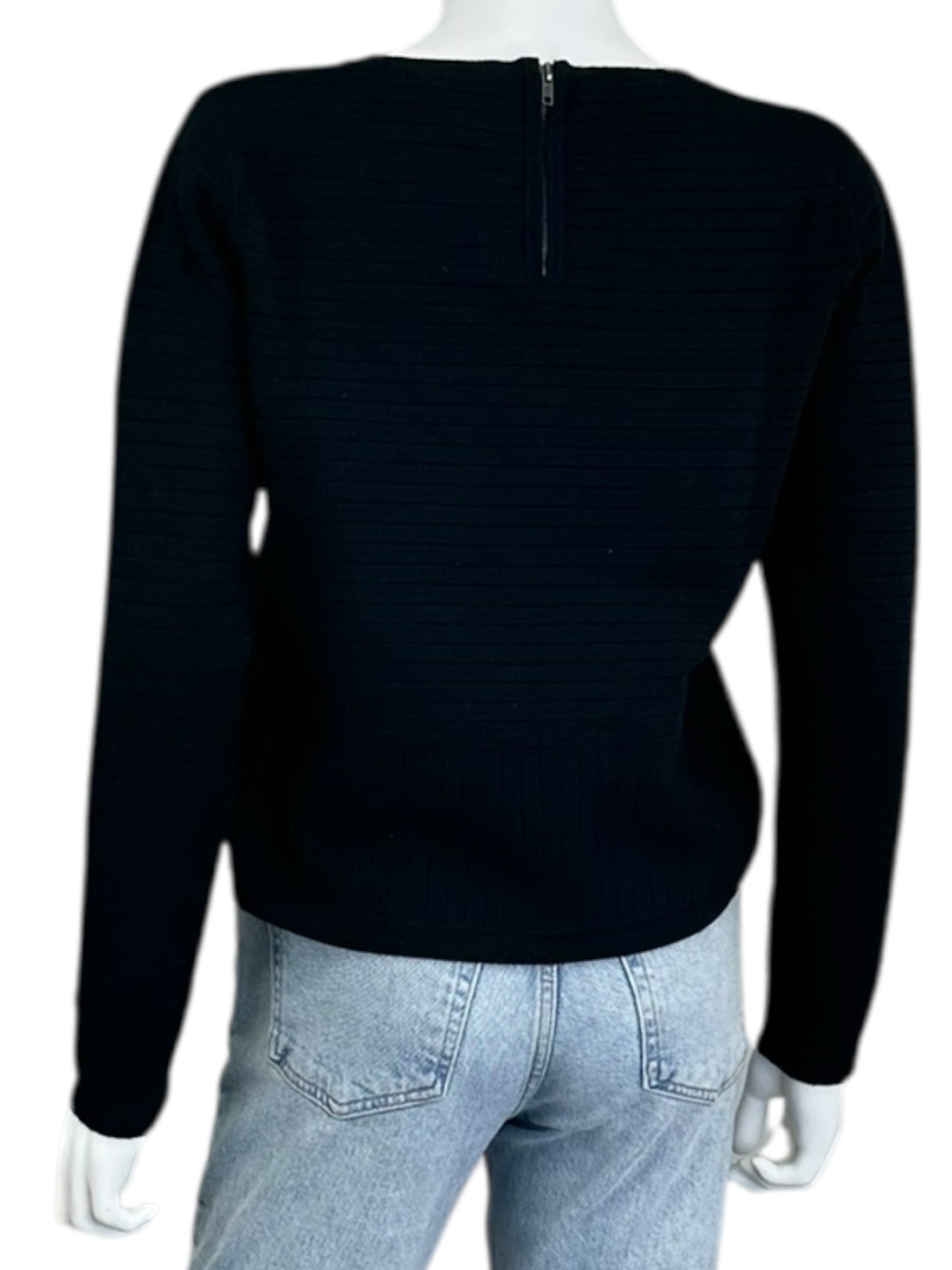 WHITE + WARREN Black Ribbed Sweater Size M