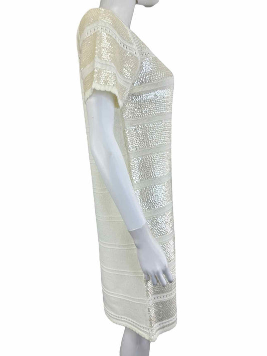 Catherine Malandrino Cream Sequined Sweater Dress Size M