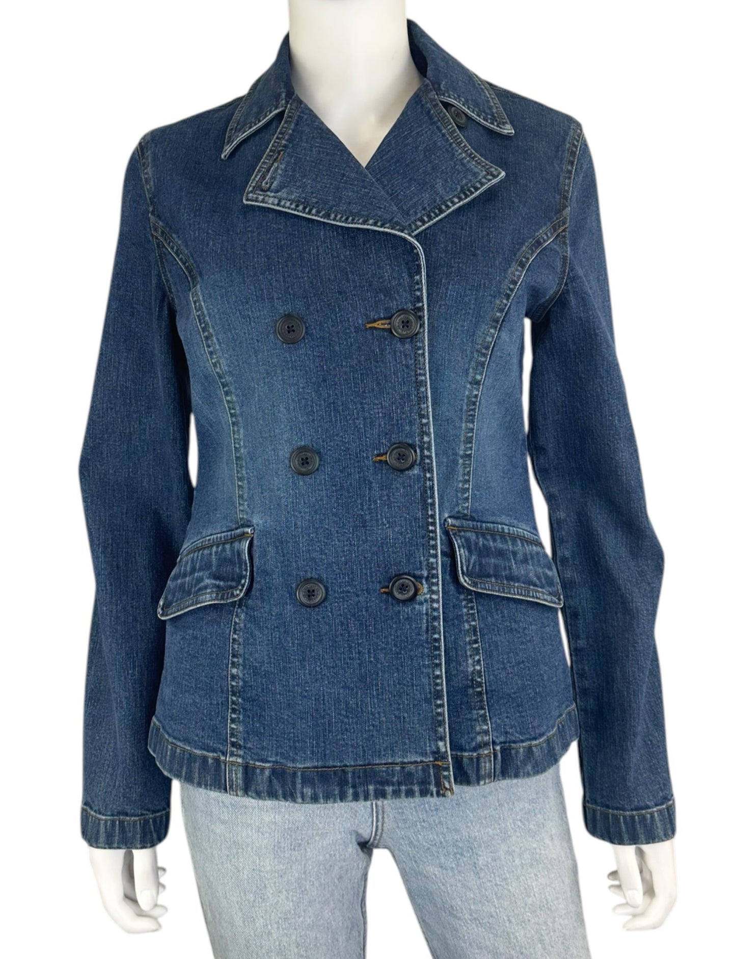 Ann Taylor Blue Denim Double Breasted Jacket Size 2