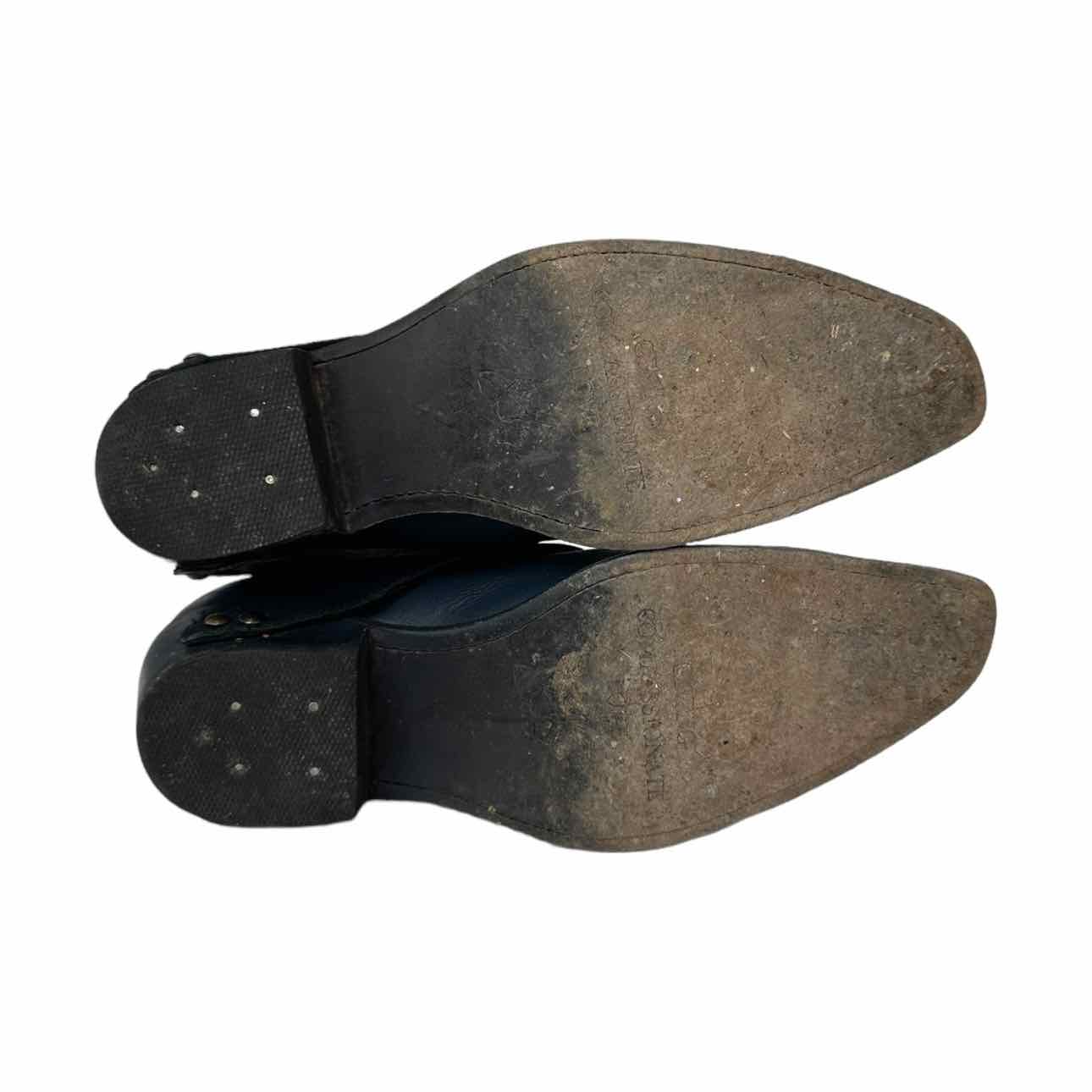 John Fluevog Navy Leather Booties Size 8