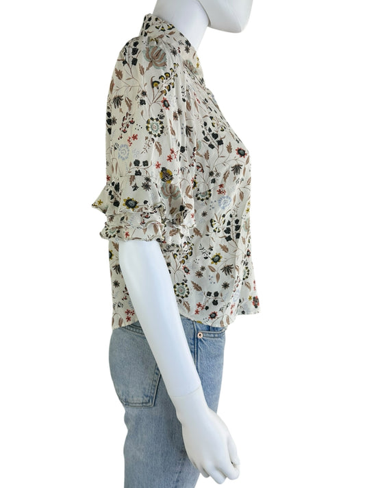 FRAME Cream Silk Floral Print Blouse Size S