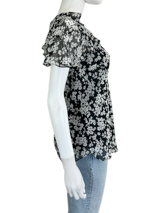 Lauren Ralph Lauren Black Floral Print Blouse Size M