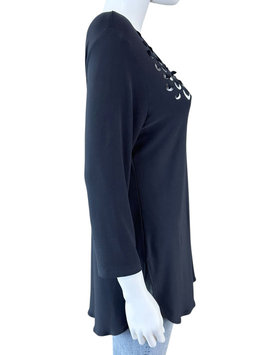 Sympli Gray Floral Laser Cut Tunic Size 10