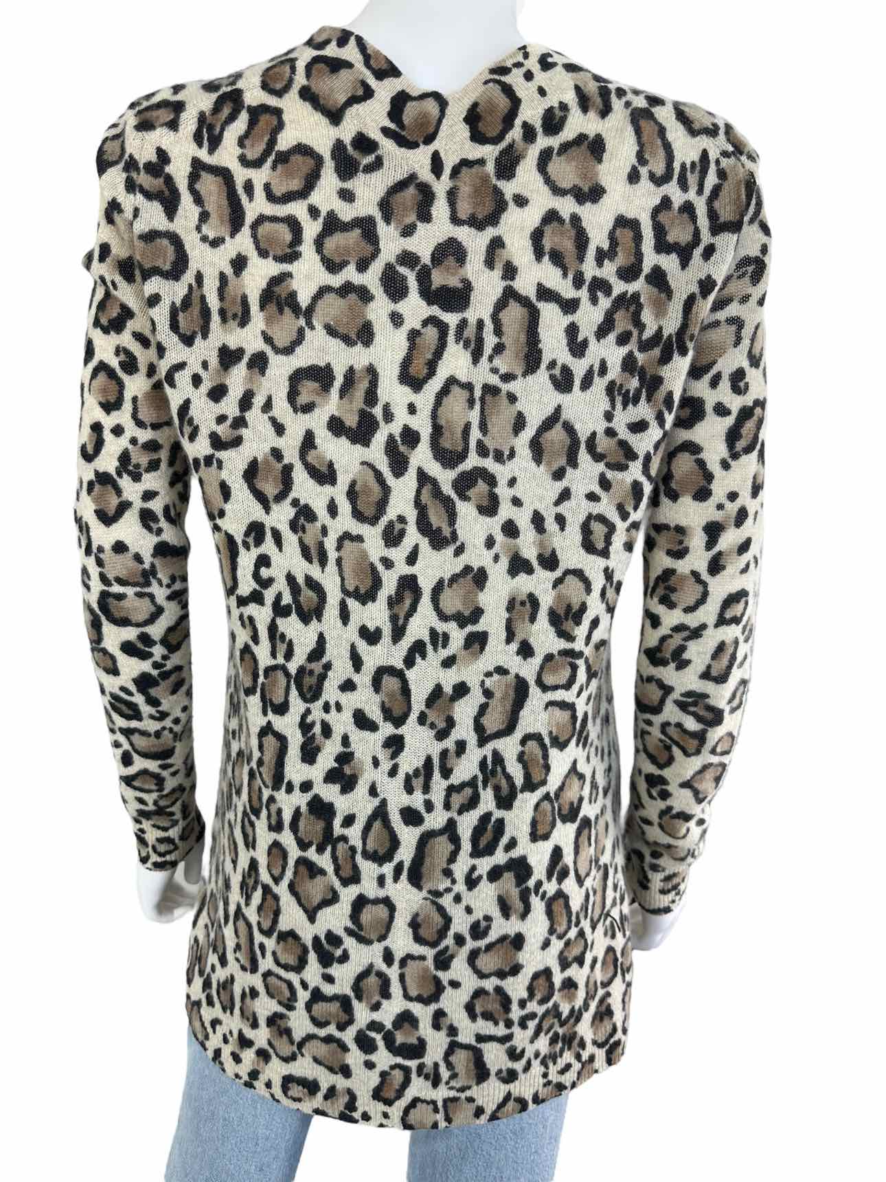 WHITE + WARREN Leopard Print Cashmere Cardigan Size S