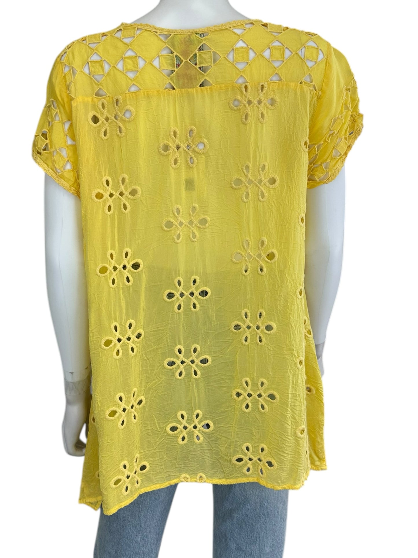 Johnny Was Yellow Eyelet Blouse Size M
