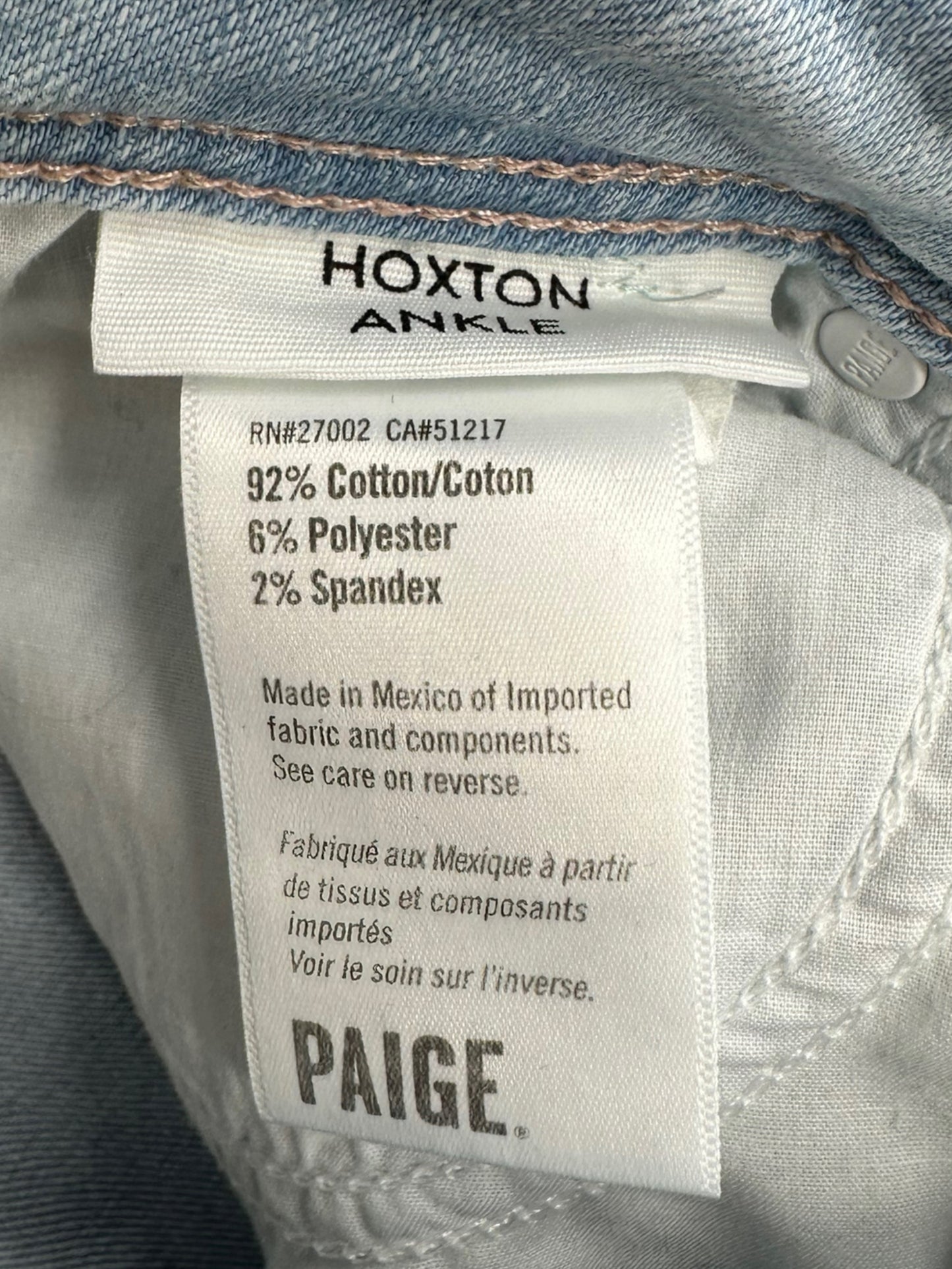 PAIGE Light Wash 'Hoxton Ankle' Straight Leg Jeans Size 28