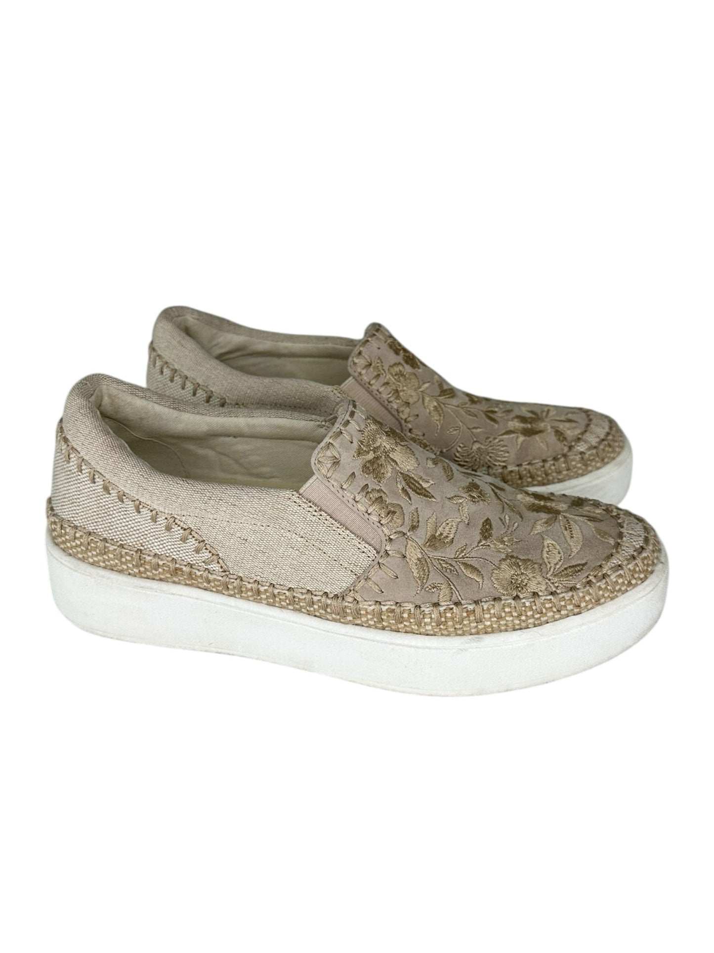 Johnny Was Tan Embroidered Cecilia Slip-on Sneakers Size 8.5