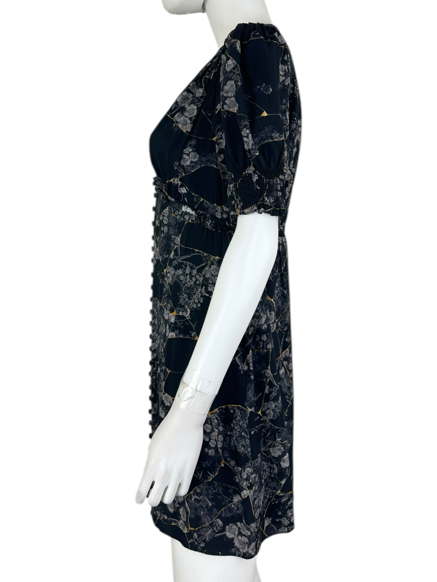 all saints Black floral and Skeleton Mini Dress Size 8