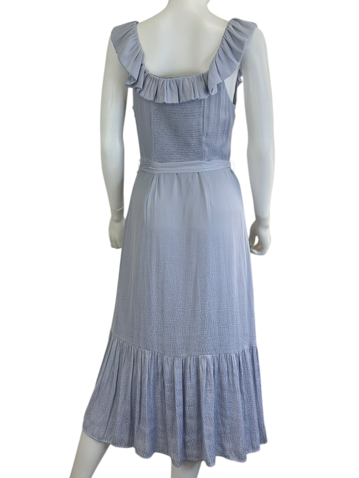 PAIGE Blue Satin Print Midi Dress Size S