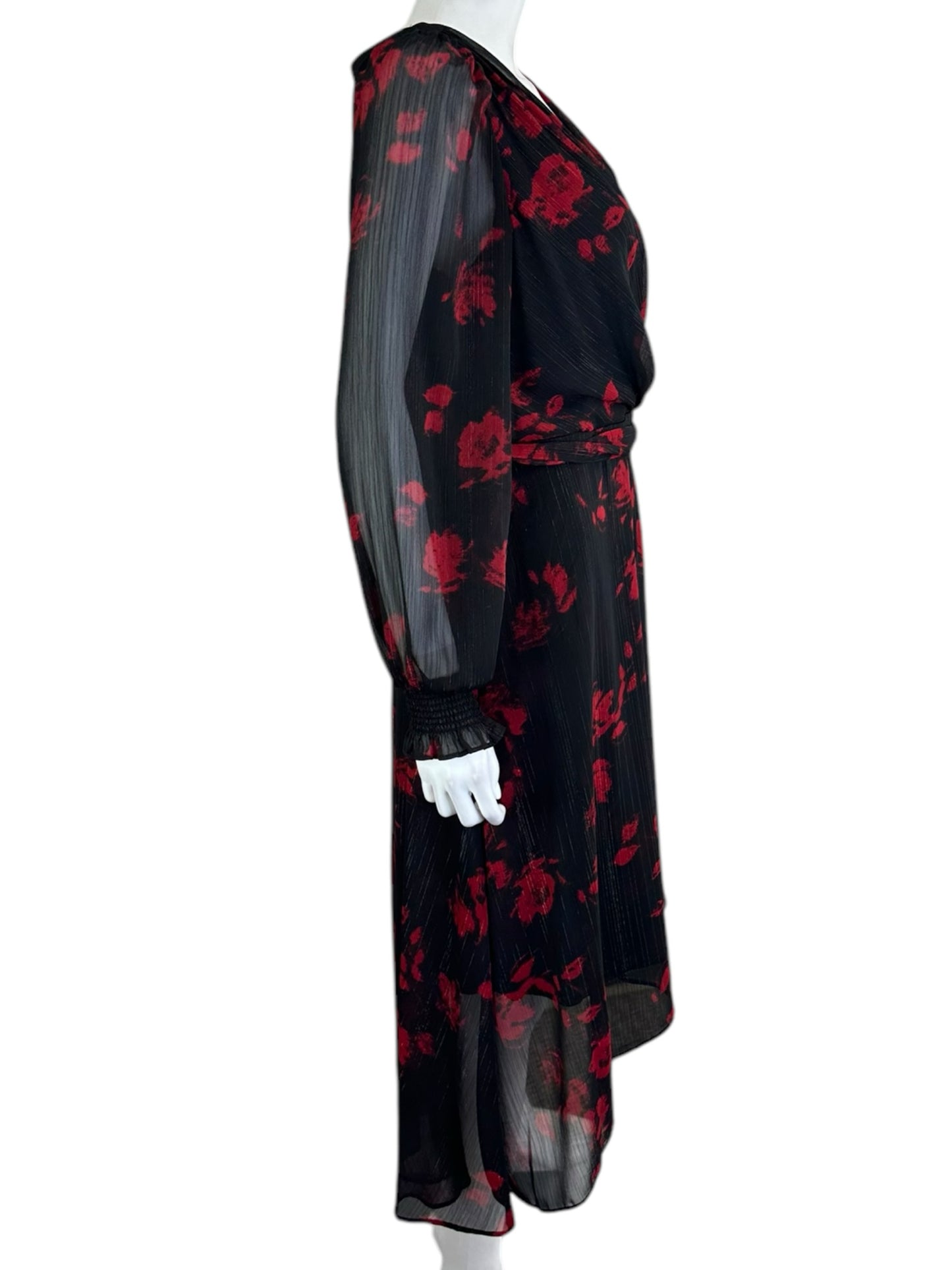 DKNY Black Floral Midi dress Size 8