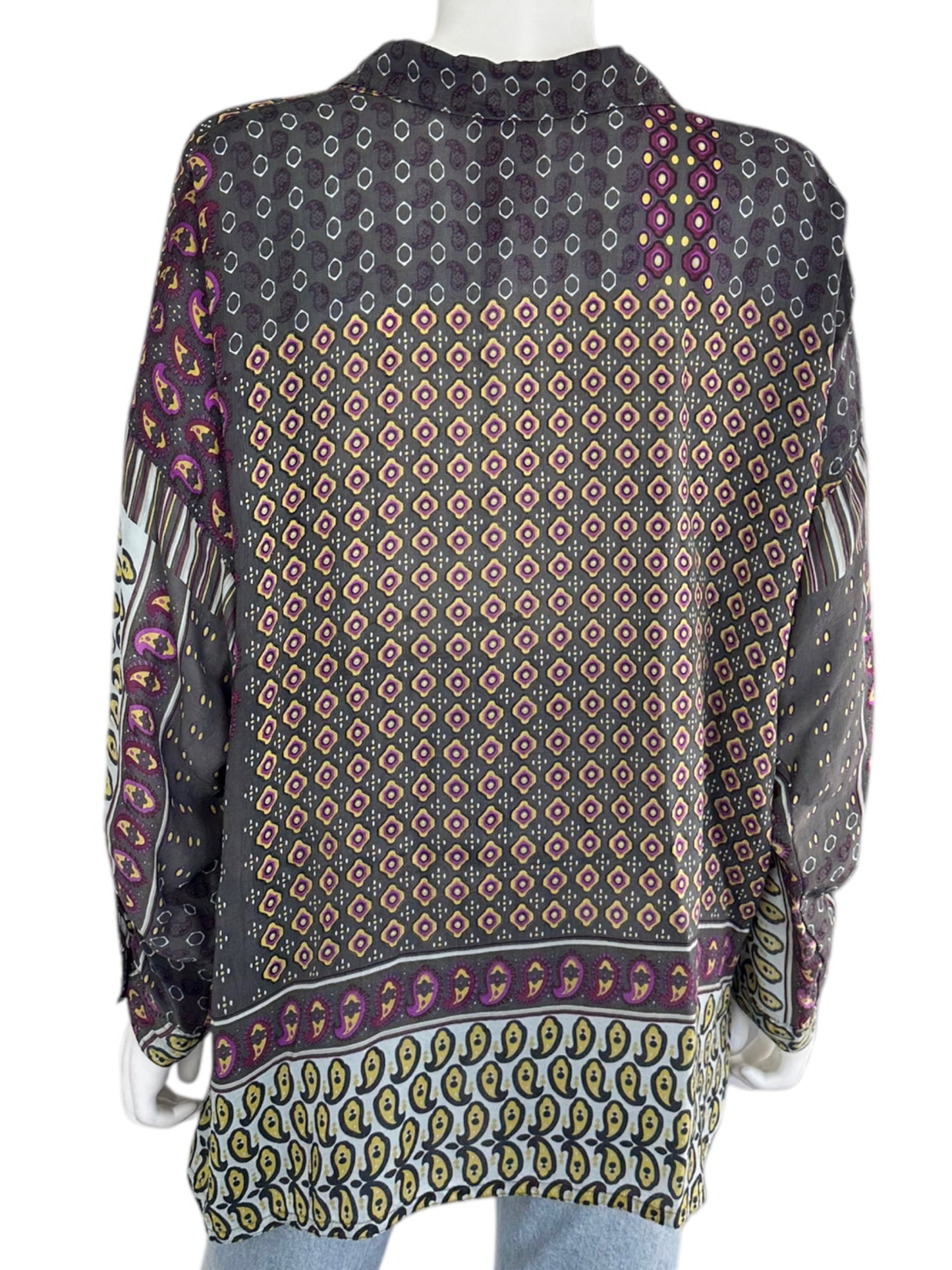 Johnny Was Gray Patterned Blouse Size S