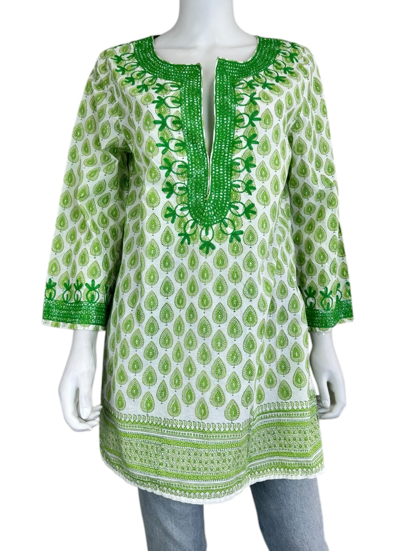 POMEGRANATE Green Patterned Tunic Size L