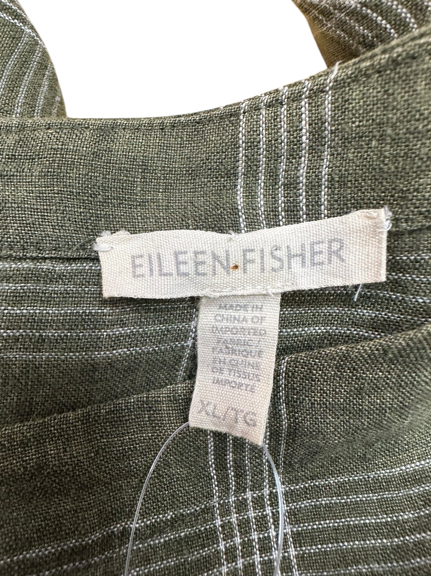 EILEEN FISHER 100% Organic Linen Green Plaid Blouse Size XL