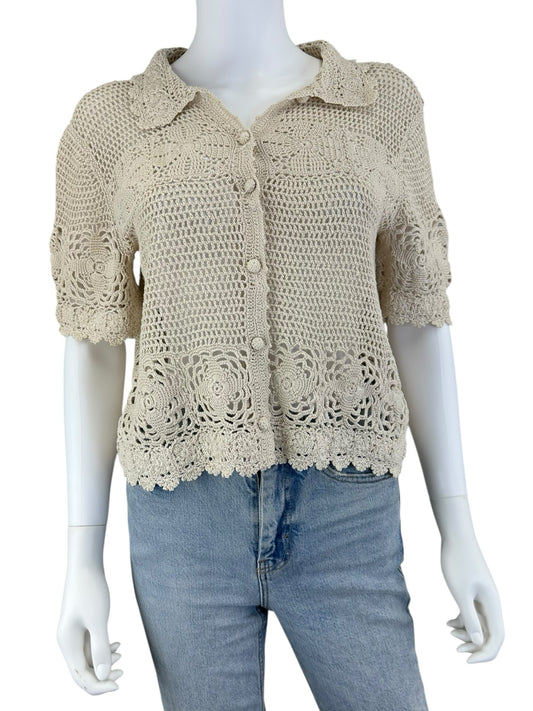 the great. Cream Crochet Knit Sweater Size O/S
