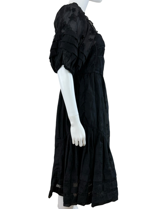 Hofman Copenhagen Isabella Black Tiered Midi Dress Size 42