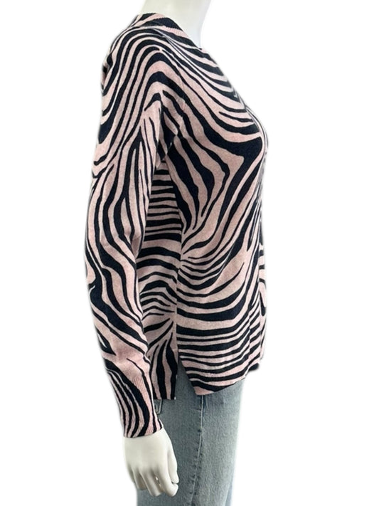 J. Crew Pink 100% Cashmere Zebra Stripe Sweater Size S