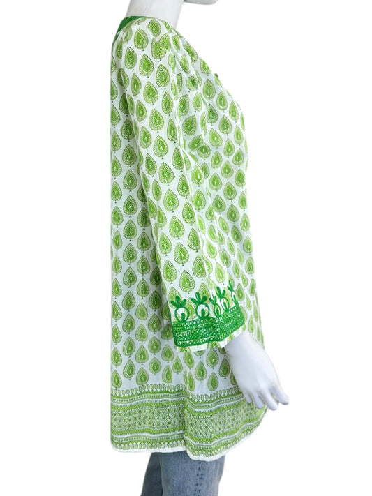 POMEGRANATE Green Paisley Embroidered Tunic Size L