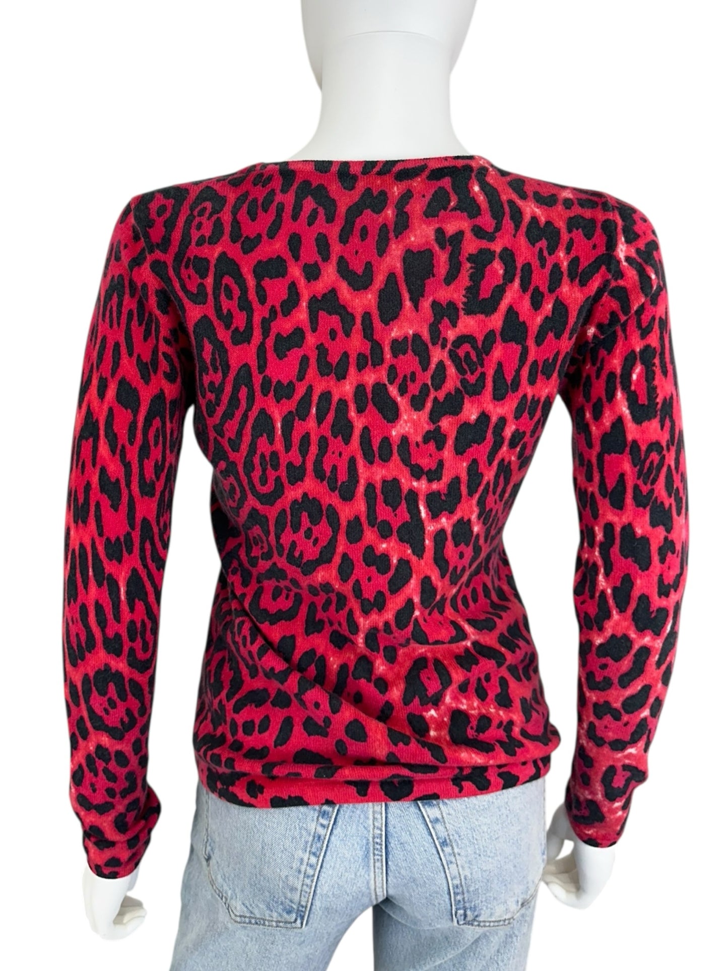 Neiman Marcus Red 100% Cashmere Leopard Print Sweater Size S