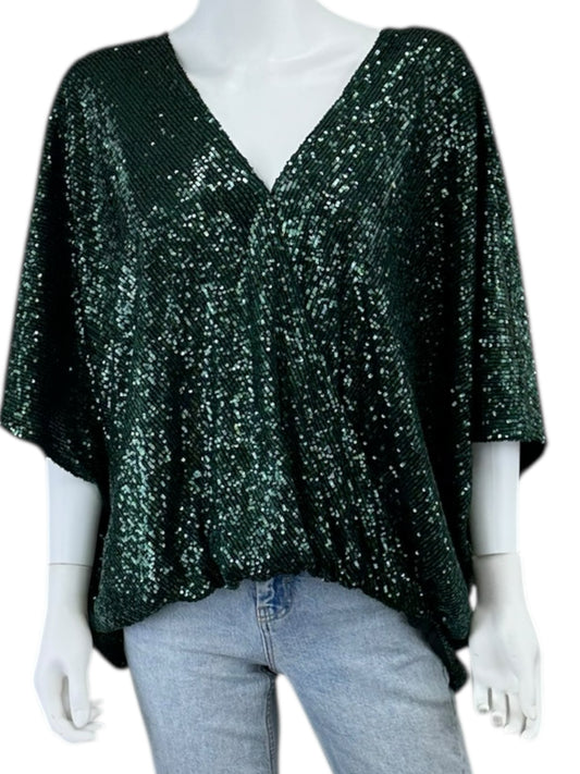 TRINA TURK Green Sequin Blouse Size XL