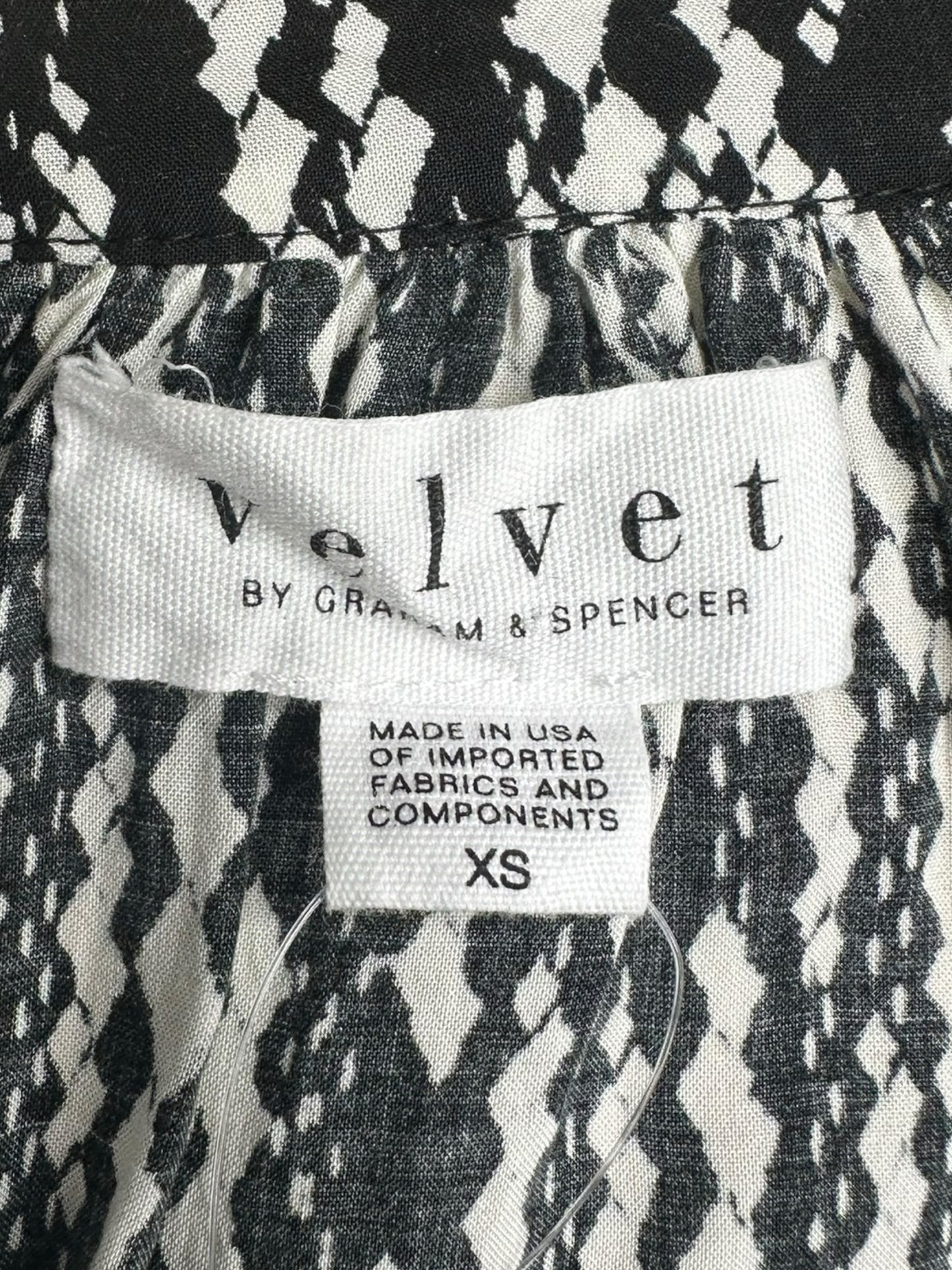 velvet Black and White Abstract Blouse Size XS