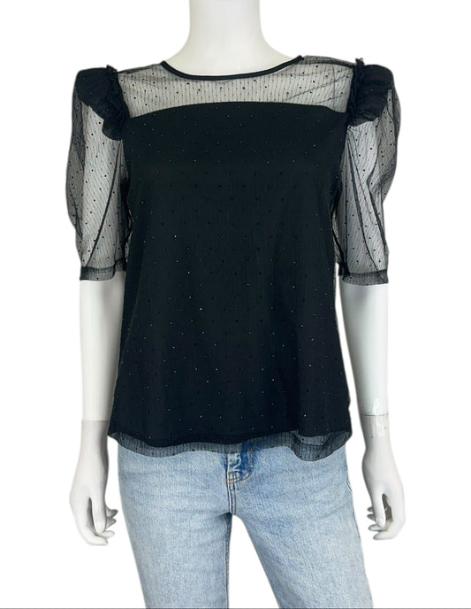 DKNY Black Mesh Popover Top Size M