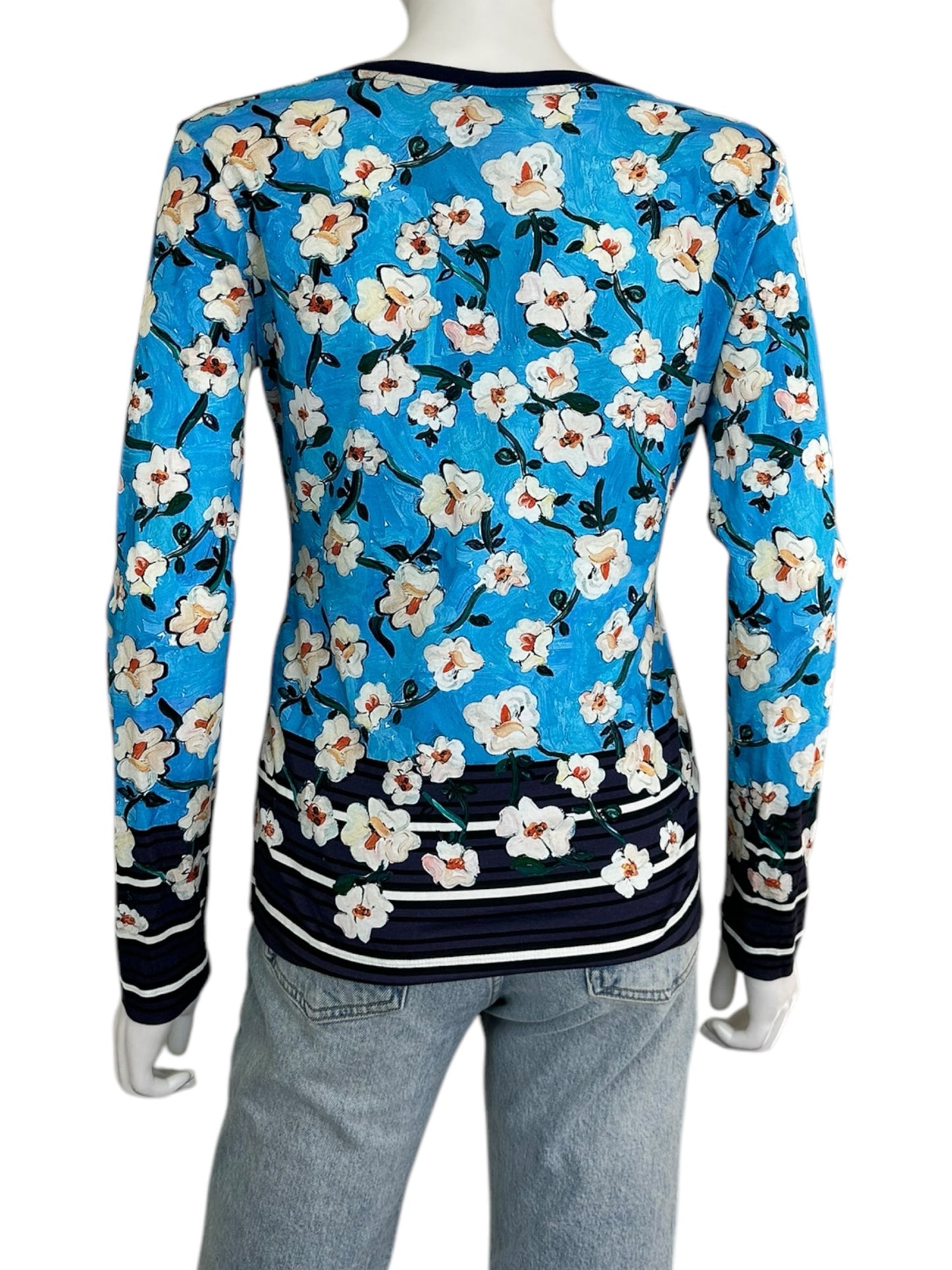 ESCADA Blue Floral Long Sleeve Top Size S