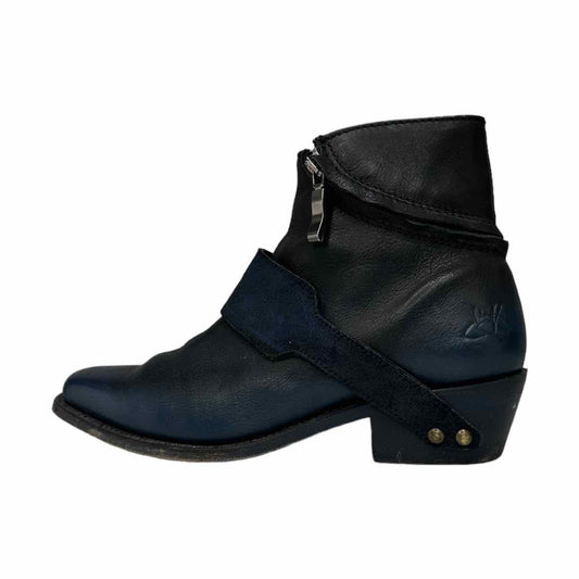 John Fluevog Navy Leather Booties Size 8