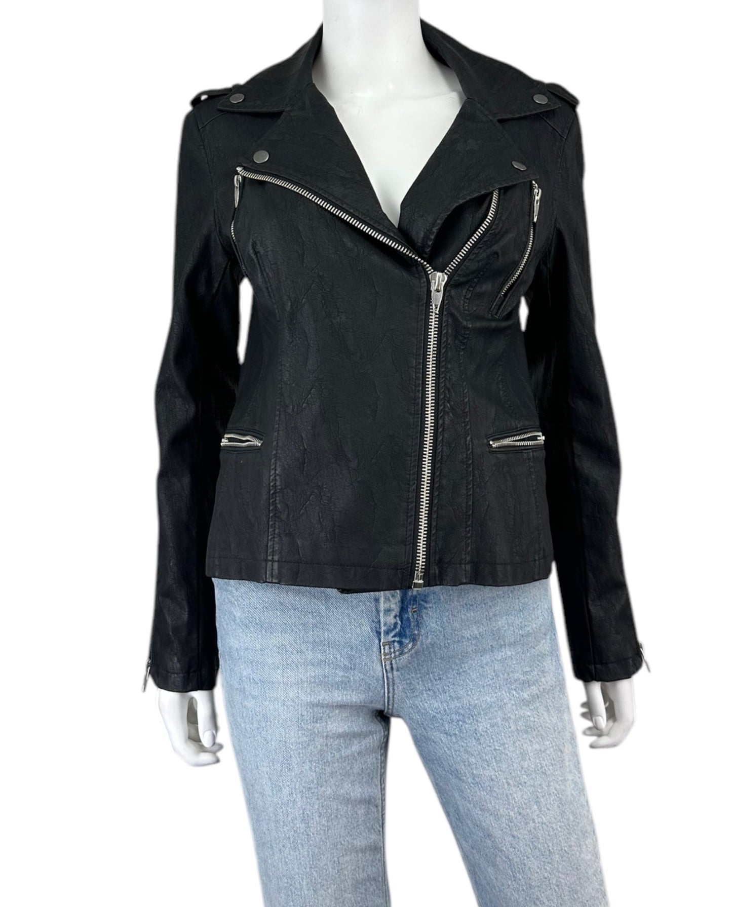 KUT from the Kloth Black Faux Leather Moto Jacket Size S