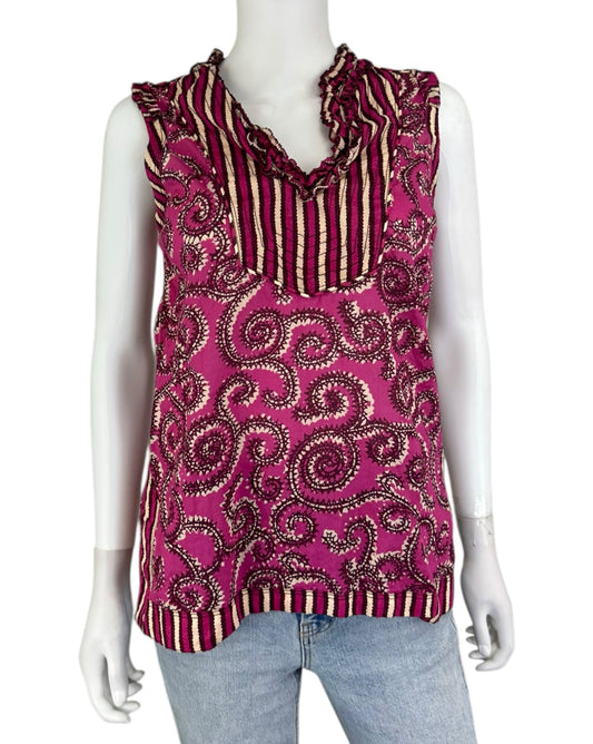 Tory Burch Purple Print 100% Cotton Shell Size 4