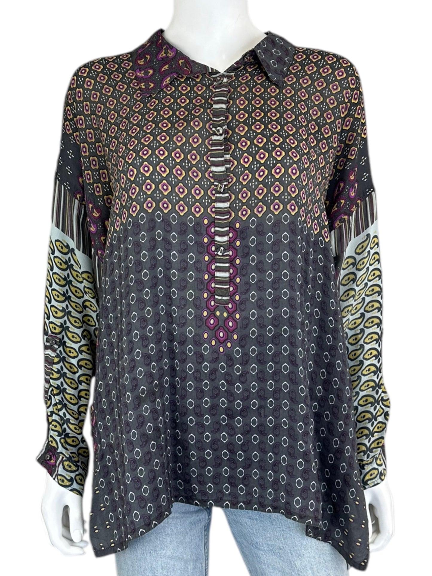 Johnny Was Gray Patterned Blouse Size S