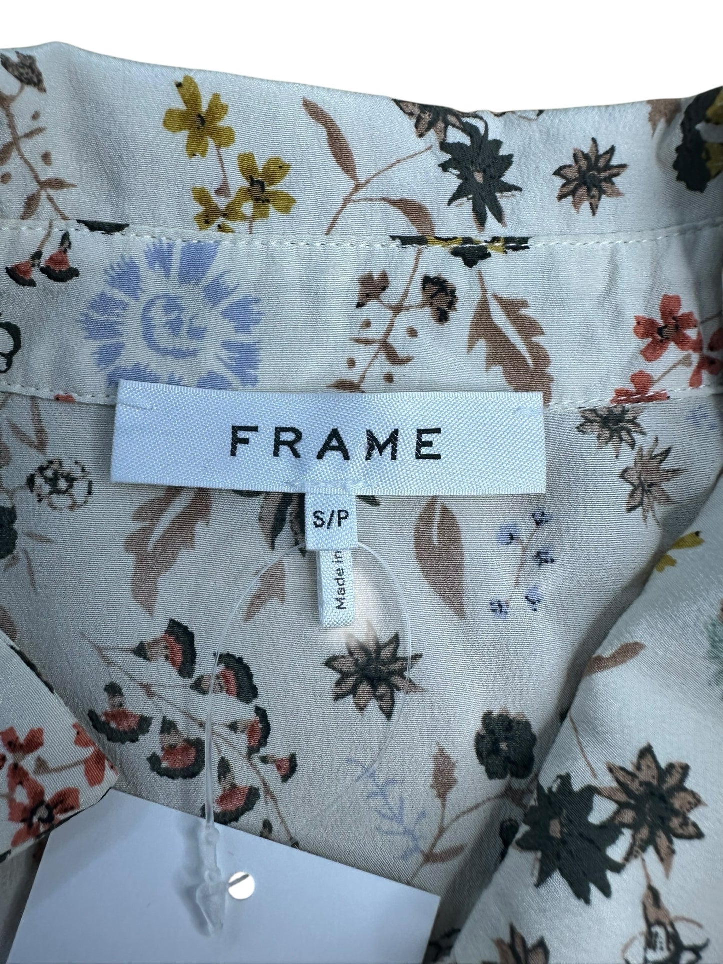 FRAME Cream Silk Floral Print Blouse Size S