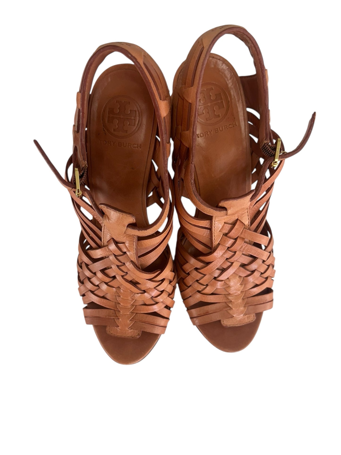 Tory Burch Brown Leather Nadia Wedges Size 8